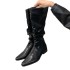 High boots for children, 2024 autumn new item, plus size long boots, pleated pile boots, slim boots, small square toe, high-end feel