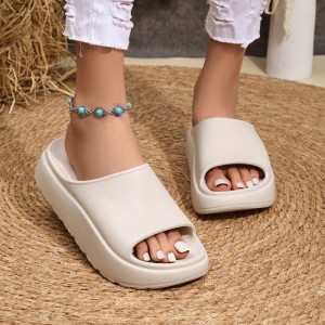 New minimalist thick soled height increasing cool slippers for women in summer. Indoor soft sole with a sense of stepping on feces, breathable and non slip slippers can be worn outdoors