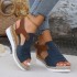 European and American Cross border Foreign Trade 2024 Summer New Style Slope Heel Straw Sandals Waterproof Platform Thick soled High Heels with One Button Strap