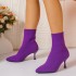 Foreign trade plus size 2024 autumn new item European and American cross-border high heels solid color pointed elastic fabric plus size fashion boots 43