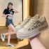 Thick soled canvas shoes for women, 2022 new autumn and winter collection, fashionable niche design, color blocked lace up live broadcast, white shoes