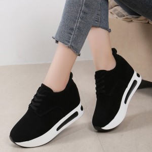 Spring new Korean style fashionable round toe lace up sponge cake thick soled fashion casual plus size women's deep mouth sports single shoes