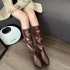 High heeled boots for children, 2024 autumn pointed European and American plus size, belt buckle, back zipper, high-end feel boots