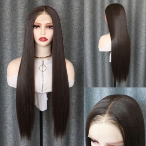 Wig European and American Fashion Women's Wig Front Lace Medium Brown Long Hair 13 * 6 Synthetic Half Mechanized Headset