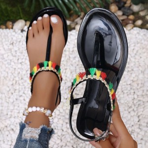 Sandals for women, retro casual, Roman flat bottom, non slip, fashionable, stylish, aristocratic, trendy, Su style, word dragging beach shoes, cross-border