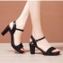 One button high-heeled sandals for women 2023 new summer style Roman sandals for women with thick heels, model walking women's shoes