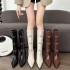 High heeled boots for children, 2024 autumn pointed European and American plus size, belt buckle, back zipper, high-end feel boots