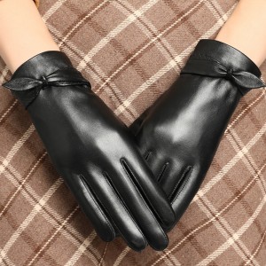 Leather gloves for women in winter, thickened with fleece for warmth, sheepskin touch screen for cycling, fashionable hand repair, short leather gloves for winter