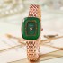 Cross border new popular gemstone small green watch for women, female style niche student temperament steel strip fashion watch