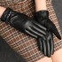 Women's leather gloves with plush insulation, thickened driving and cycling touch screen, Korean version outdoor top layer sheepskin gloves, anti cold