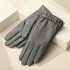 Women's leather gloves with plush insulation, thickened driving and cycling touch screen, Korean version outdoor top layer sheepskin gloves, anti cold