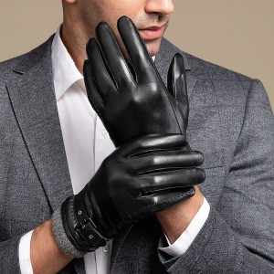 Leather gloves for men, autumn and winter, with added fleece insulation and thickening for driving, cycling, business, gift giving, and top layer sheepskin gloves