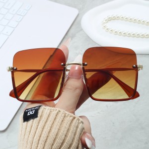 New personalized western-style sunglasses with orange lenses that never set, European and American fashionable outfits, large frame and square sunglasses for men and women