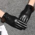 Leather gloves for women in autumn and winter, thickened with fleece to keep warm while driving, cycling, and riding electric bikes. Outdoor top layer sheepskin touch screen gloves