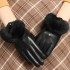 Real leather gloves for women in winter, with thickened velvet for warmth, driving and cycling, otter rabbit fur mouth, fashionable short style, trendy