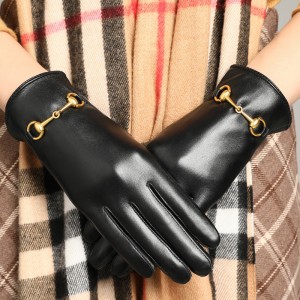 Leather gloves for women in winter, warm and plush, thick touch screen, fashionable driving and cycling, repairing the leather layer on the hands, trendy sheepskin