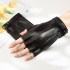 Women's half finger short thin leather gloves, driving and cycling sheepskin gloves, touch screen, motorcycle sports and fitness, outdoor