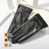 Top layer sheepskin leather gloves for women in autumn and winter, thickened velvet for warmth, touch screen for driving and cycling, fashionable and trendy for repairing hands