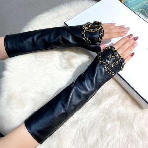 Women's thin leather gloves with exposed finger armrests, fashionable long sleeves, top layer sheepskin, half finger, driving, cycling, and bouncing