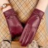 Leather gloves for women in winter, thickened with fleece for warmth, touch screen for driving and riding electric bikes, front layer sheepskin for windproof