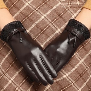 Top layer sheepskin leather gloves for women in autumn and winter, thickened velvet for warmth, touch screen for driving and cycling, fashionable and trendy for repairing hands