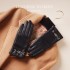 Leather gloves for women in autumn and winter, thickened with fleece to prevent cold and keep warm. Fashionable and stylish for driving and cycling, with a touch screen and a sheepskin top layer