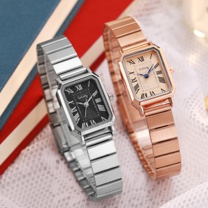 New fashionable square women's watch with steel strip for students, niche, light luxury, high-end feel, electronic Korean version quartz watch