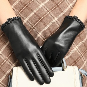 Leather gloves for women, warm and plush, thick for winter cycling and driving, touch screen, sheepskin top layer, fashionable for hand repair