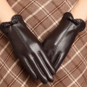 Top layer sheepskin leather gloves for women, winter split finger leather gloves for women, touch screen for driving, cycling, keeping warm, and adding plush moisture