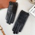 Leather gloves for women in spring and autumn, thin design, touch screen, driving, cycling, electric bike, simple and fashionable, short design, top layer sheepskin