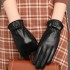 Leather gloves, women's hair, sheepskin, fashionable hand repair, autumn and winter with thick velvet, warm touch screen, driving, cycling, electric bike