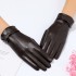 Sheepskin genuine leather gloves for women, warm and plush thick winter bow leather gloves for women, touch screen fashionable driving