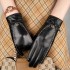 Leather gloves for women in winter, thickened with fleece for warmth, touch screen for driving and riding electric bikes, front layer sheepskin for windproof