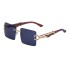 Retro frameless sunglasses for men, personalized leopard wood grain sunglasses with legs, square sunglasses for women, cross-border wholesale shapes