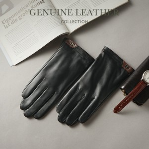 Leather gloves for men in autumn and winter, thickened with fleece for warmth, touch screen for windproof riding and driving, electric bike for business, top layer sheepskin