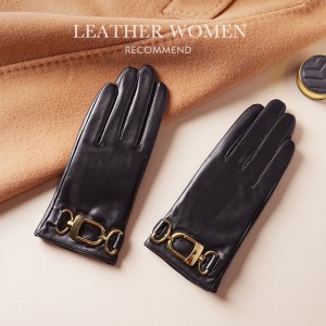 Genuine leather gloves for women in autumn and winter, thickened velvet for outdoor driving and cycling, warm touch screen, windproof and cold proof, top layer sheepskin