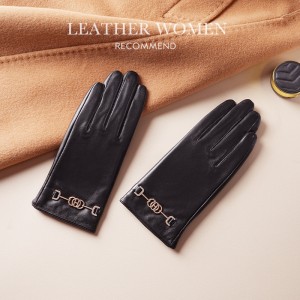 Leather gloves for women in autumn and winter, thickened with fleece to prevent cold and keep warm. Fashionable and stylish for driving and cycling, with a touch screen and a sheepskin top layer