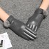 Leather gloves for women in autumn and winter, thickened with fleece to keep warm while driving, cycling, and riding electric bikes. Outdoor top layer sheepskin touch screen gloves