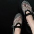 High end AIaF new hollowed out diamond fishing net ballet shoes for women, flat bottomed mesh belt buckle Mary Jane single shoes