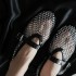 High end AIaF new hollowed out diamond fishing net ballet shoes for women, flat bottomed mesh belt buckle Mary Jane single shoes