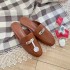 in stock! High version 2023 new Baotou slippers for women with flat metal buckles, suitable for lazy people, half slip slippers