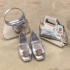 2024 New Genuine Leather Silver Ballet Shoes Butterfly Bow Square Head SF Flat Bottom Strap Mary Jane Single Shoes