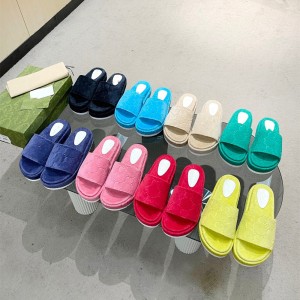 G Home High Version Thick Bottom Letter Imprinted One line Slippers 2022 New Anti slip Suede Large Foreign Trade Slippers