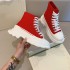 2021 new McQueen high top canvas shoes for women and couples, thick soled sponge cake white shoes, sporty and slim dad shoes, trendy