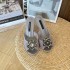 2024 lace round toe high heels, mesh breathable rhinestone slim heel DG sandals, flat heel black 6CM 9CM wedding shoes