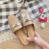 in stock! High version 2023 new Baotou slippers for women with flat metal buckles, suitable for lazy people, half slip slippers