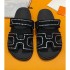 【 High version 】 Genuine leather summer Velcro flat bottomed beach sandals for outdoor wear, color blocked rhinestone slippers for women