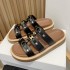 Triumphal Arch Rivet Thick Bottom Slippers 2023 Summer New Flat Bottom Brown Outerwear Roman Cool Slippers for Women