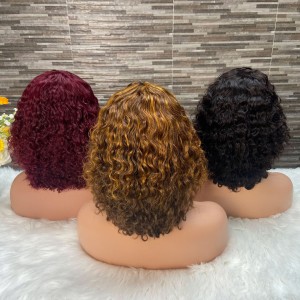 African foreign trade short curly hair full human hair water wave mechanism bob wig with bangs bob wig