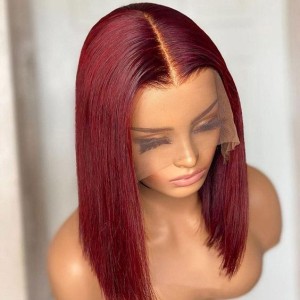 Cross border hot selling 99j bob wig black wig 13x4 lace frontal wig 100% real hair